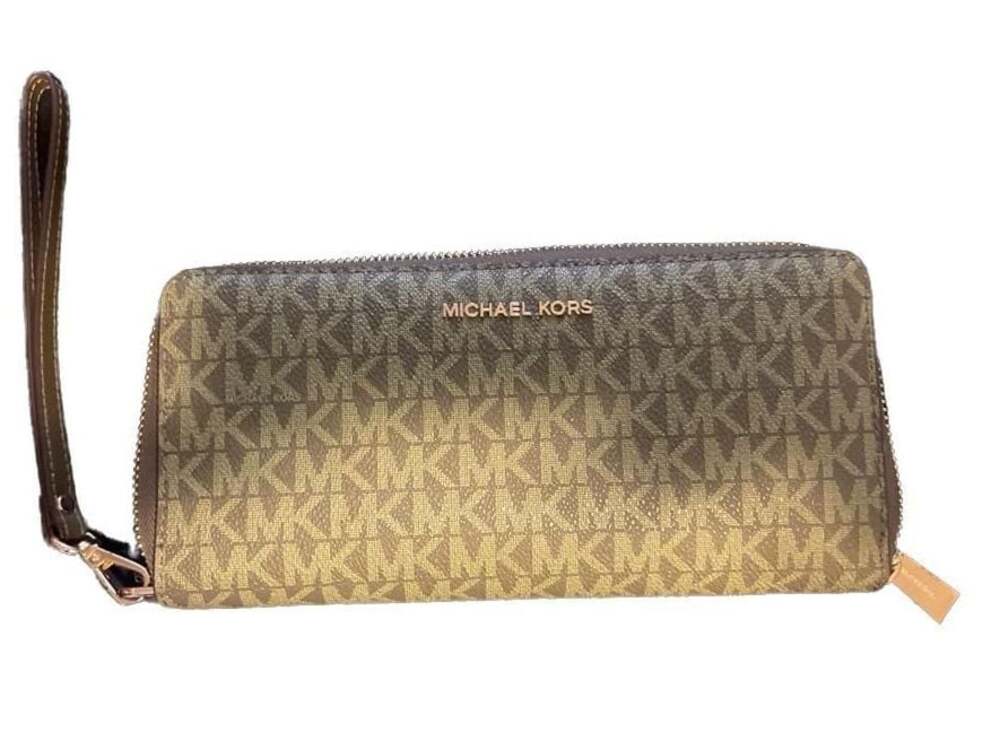 Michael Kors Jet Set Travel Large Logo Continental Wristlet Olive Green